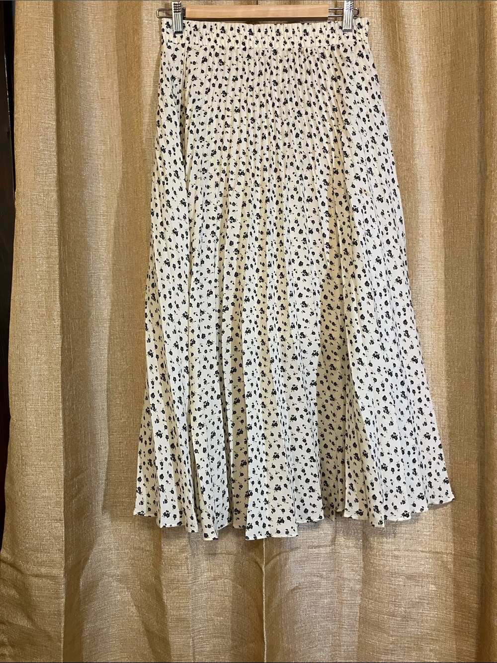 Max Studio White Midi Skirt with Black Floral Dots